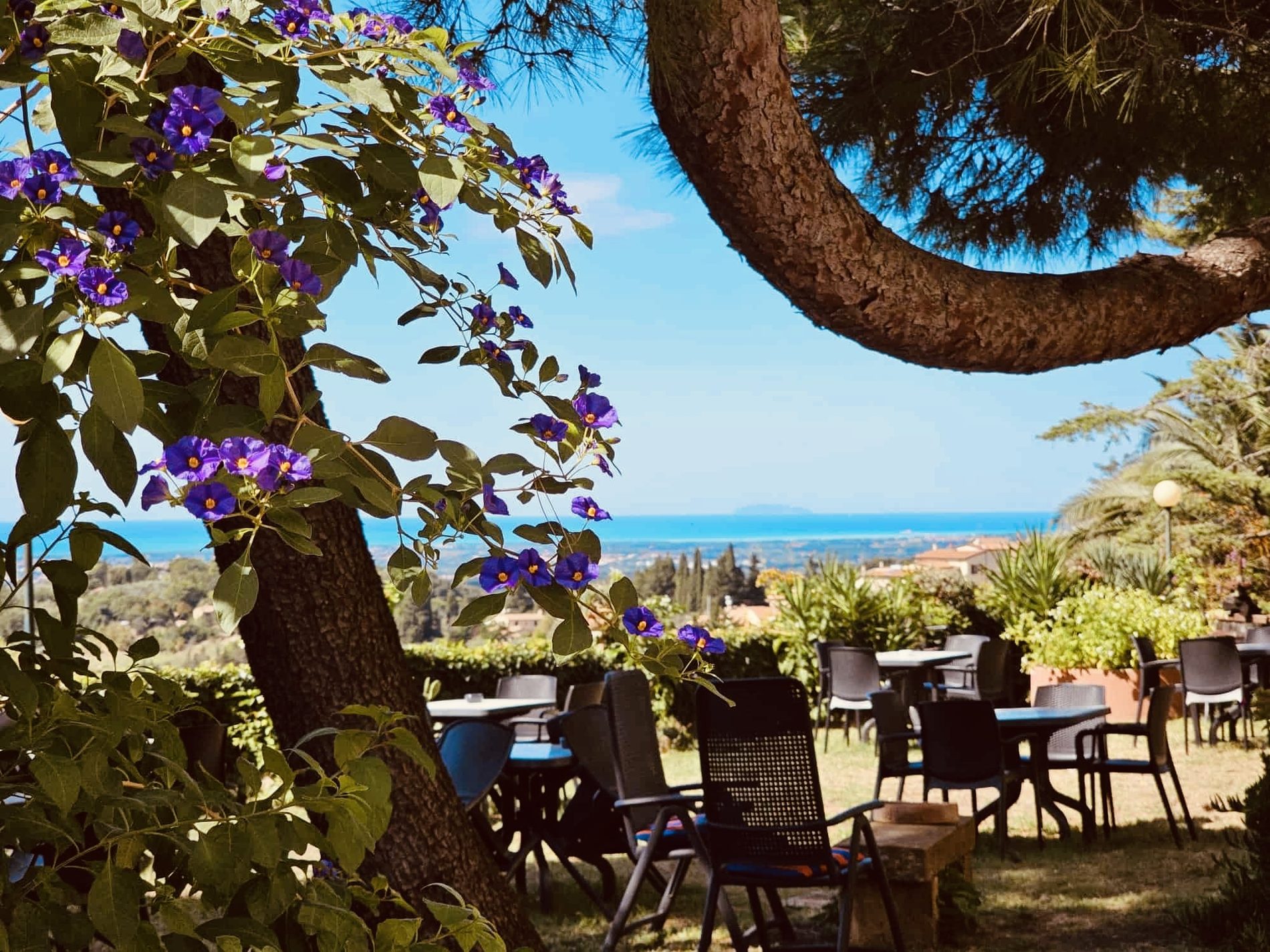 Villa Elena — garden terrace with a view to the Tuscan coast